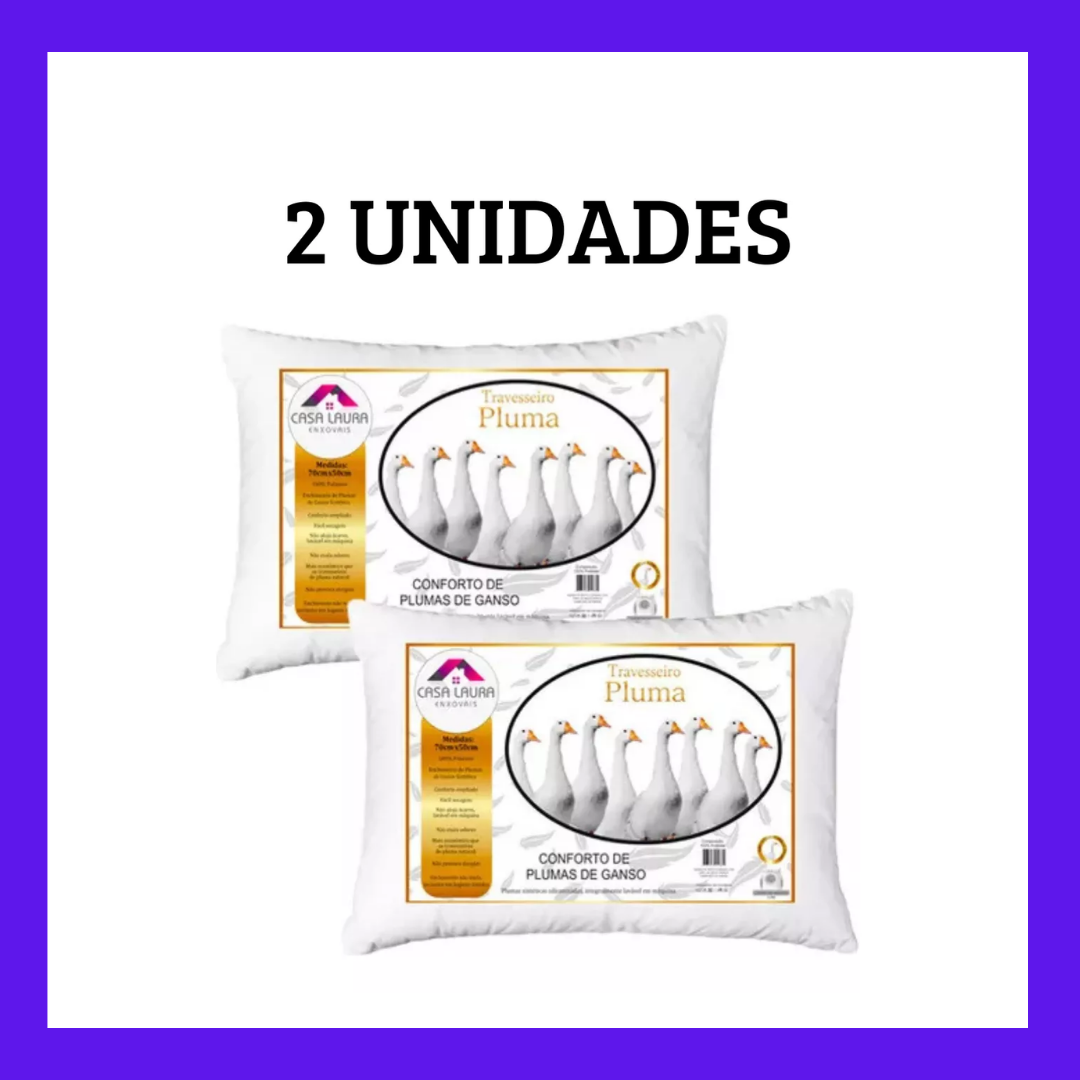 Kit 2 Travesseiros Macios Brancos Casa Laura Enxovais Pluma De Ganso Sintético Premium Hipoalergênico Eco Sustentavel Alto Confortável